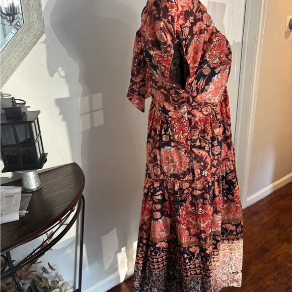 Anthropologie Floral Boho Midi Dress Size 10 NWT Brown Red‎ Tier Msrp 170 - Picture 7 of 11